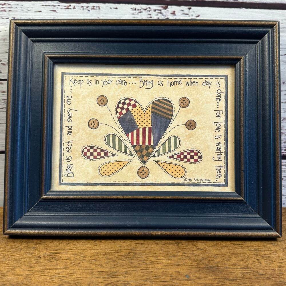 VTG 1997 Beth Yarbrough Heart Framed Print Art Americana Cottagecore 9.5X7.5